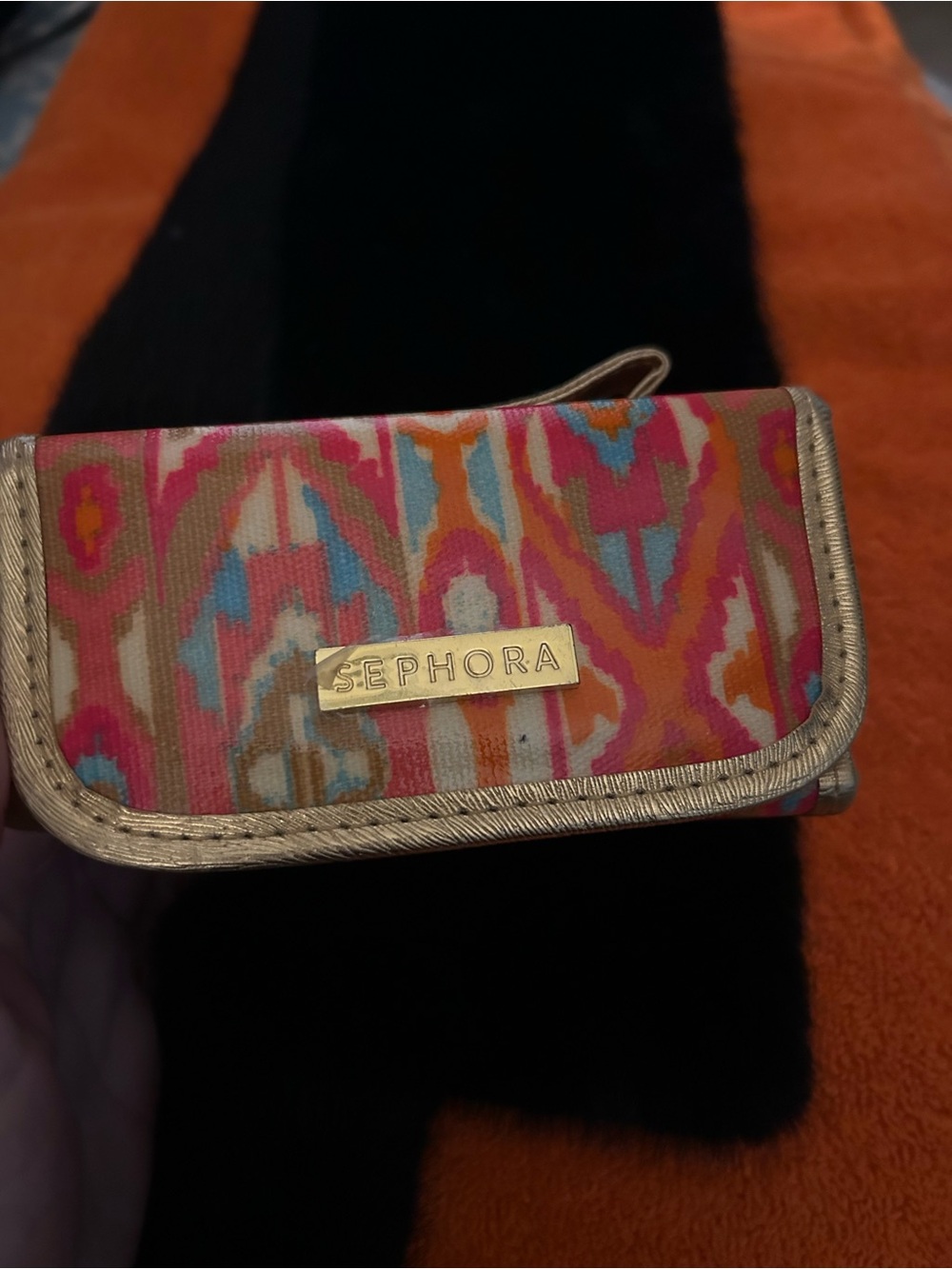Sephora Multicolor Pink Orange Blue Patterned jewelry/makeup case